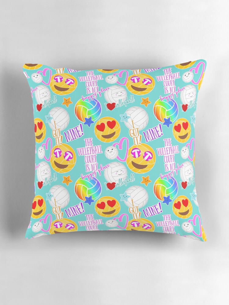 Thumbnail 3 of 4, Pillow, kawaii emoji typography girls volleyball designed and sold by katzdzynes.