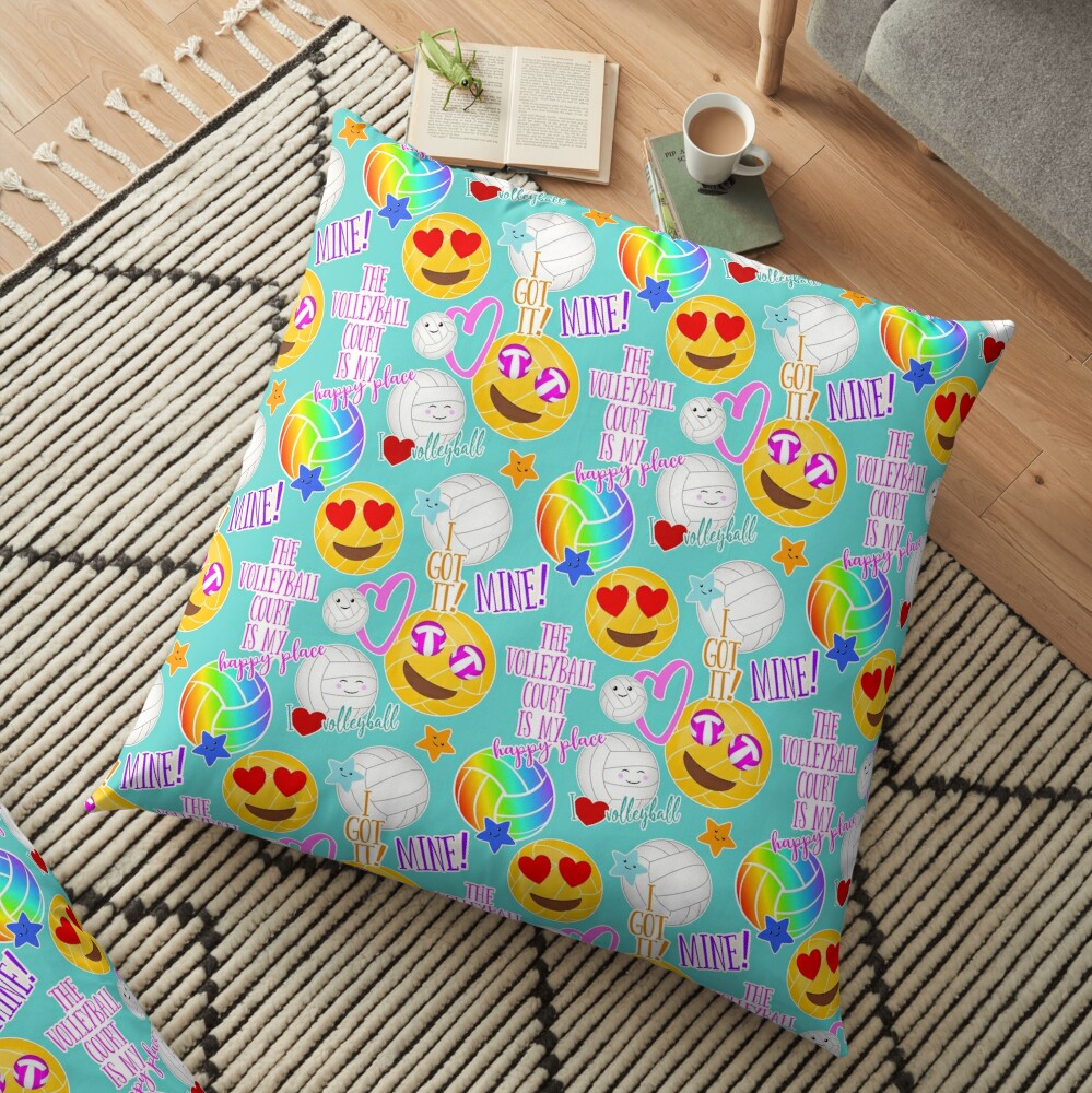 kawaii emoji volleyball pattern floor pillow