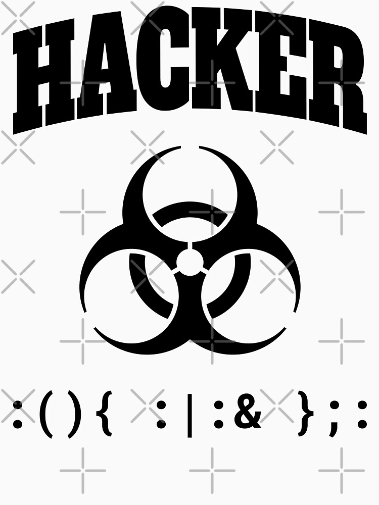 Thumbnail 7 of 7, Essential T-Shirt, Computer Hacker T-Shirt - Black Biohazard Sign & Bash Fork Bomb designed and sold by geeksta.
