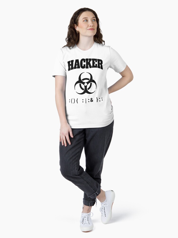 Thumbnail 4 of 7, Essential T-Shirt, Computer Hacker T-Shirt - Black Biohazard Sign & Bash Fork Bomb designed and sold by geeksta.