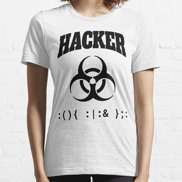 Item preview, Computer Hacker T-Shirt - Black Biohazard Sign & Bash Fork Bomb designed and sold by geeksta.