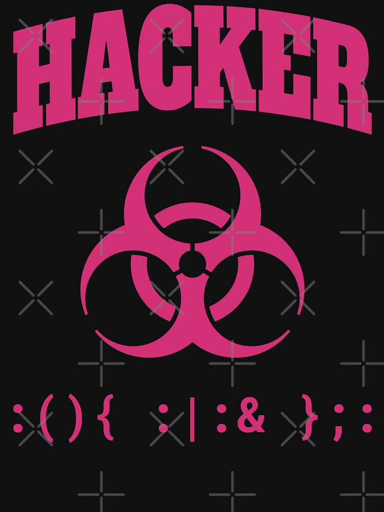 Thumbnail 7 of 7, Essential T-Shirt, Computer Hacker T-Shirt - Pink Biohazard Sign & Bash Fork Bomb designed and sold by geeksta.