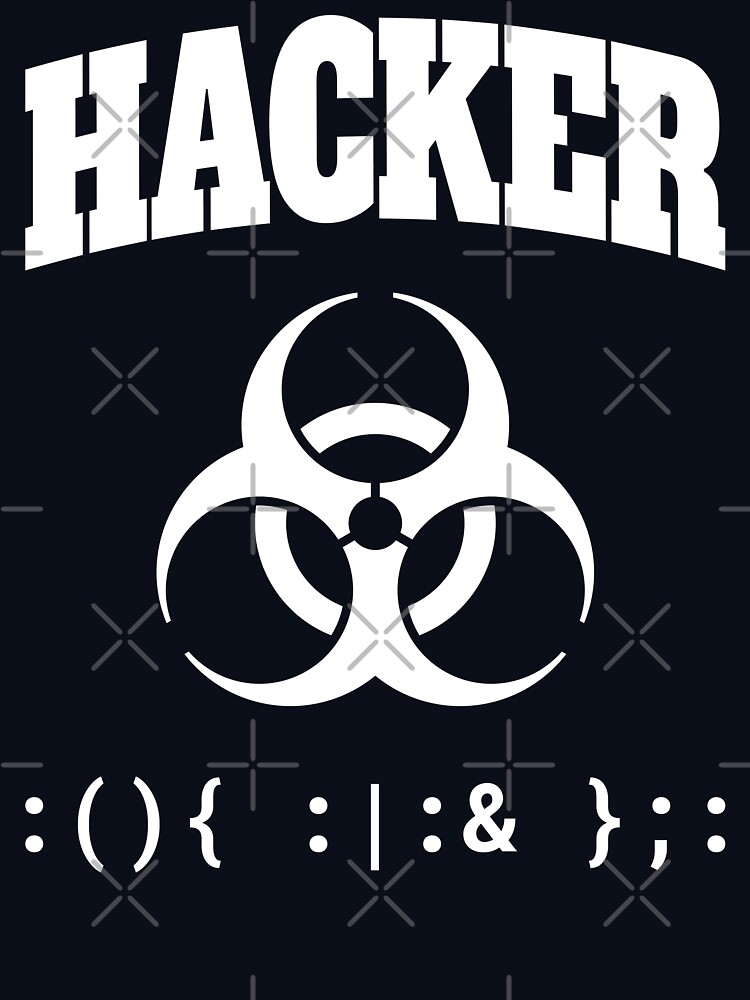 Thumbnail 5 of 5, Pullover Hoodie, Computer Hacker T-Shirt - White Biohazard Sign & Bash Fork Bomb designed and sold by geeksta.