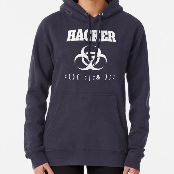 Computer Hacker T-Shirt - White Biohazard Sign & Bash Fork Bomb Pullover Hoodie