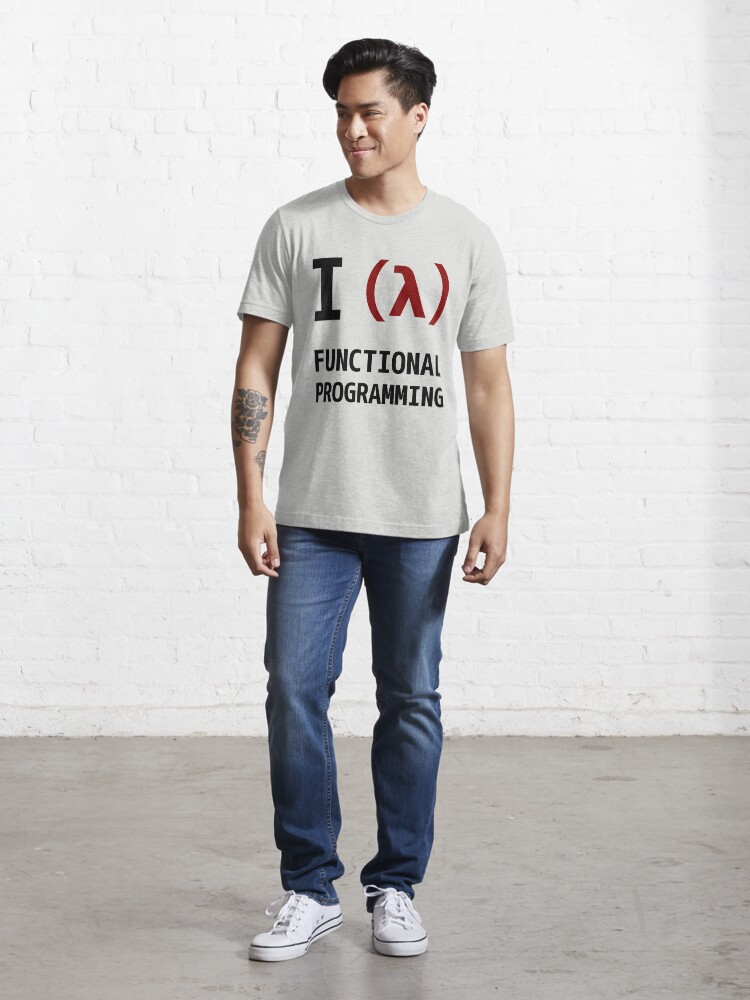 Alternate view of I Love Functional Programming - Black/Maroon Design Essential T-Shirt