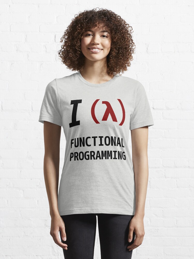Alternate view of I Love Functional Programming - Black/Maroon Design Essential T-Shirt