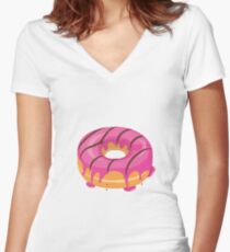 Creamy Pink Chocolate glazed Donut Women's Fitted V-Neck T-Shirt