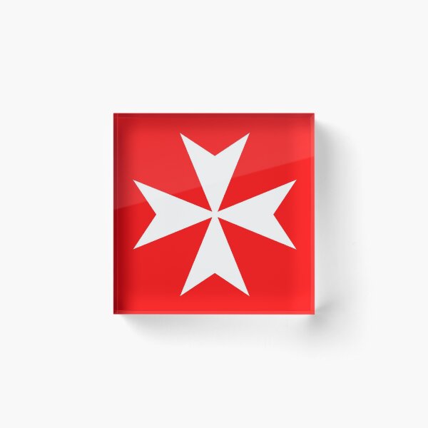 MALTA, Maltese, Amalfi Cross, Maltese cross, Knights Hospitaller, WHITE on RED. Acrylic Block