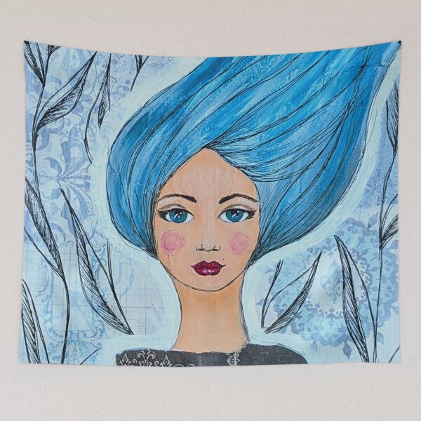 Item preview, Lady in Blue portrait painting designed and sold by Undertheoaktree.