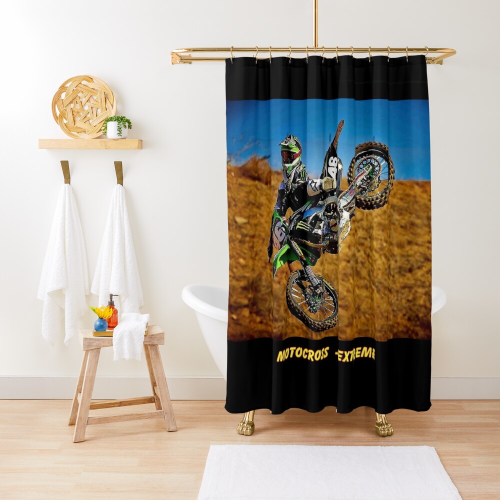 MOTOCROSS EXTREME: Motorcycle Racing Advertising Print Shower Curtain