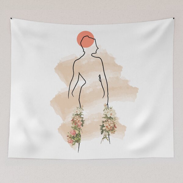 Item preview, One line minimalist woman: vintage flower and watercolor canva designed and sold by HA  Design.