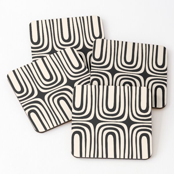 Item preview, Midcentury Modern Confaab Abstract Pattern in Black and Almond Cream designed and sold by kierkegaard.