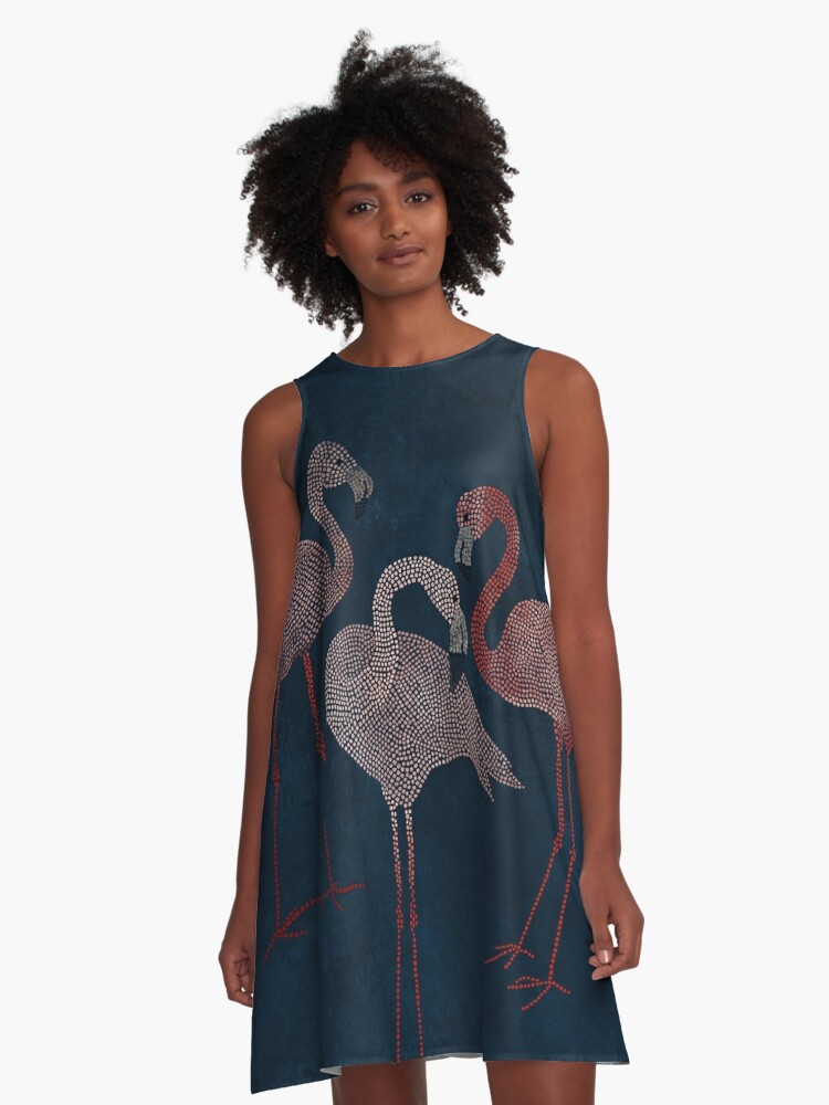 navy blue shirt with pink flamingos