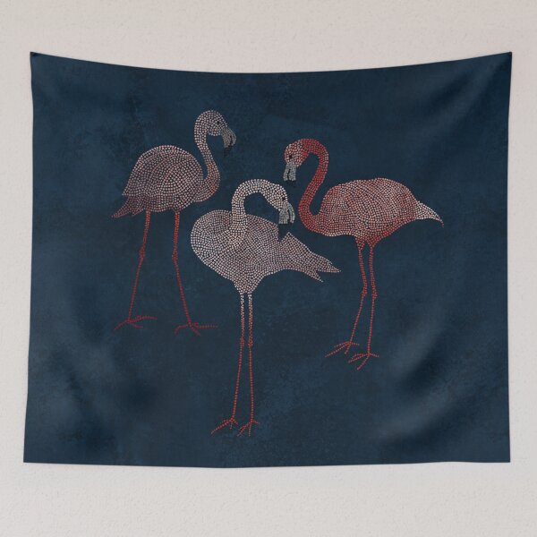 Item preview, Three pink flamingos on navy blue designed and sold by LavishSeason.