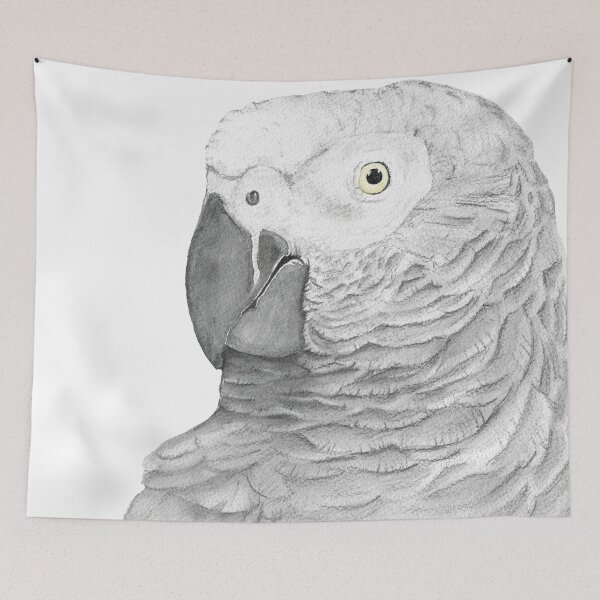Item preview, Grey parrot congo african bird watercolor portrait painting timneh designed and sold by L'Atelier Oranjade.