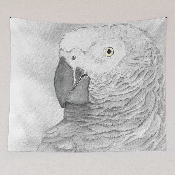 Item preview, Grey parrot congo african bird watercolor portrait painting timneh designed and sold by L'Atelier Oranjade.