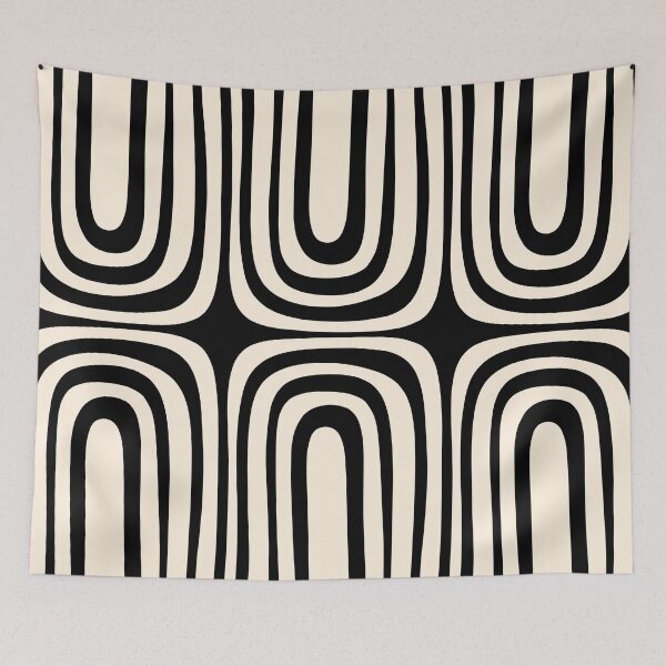 Item preview, Midcentury Modern Confaab Abstract Pattern in Black and Almond Cream designed and sold by kierkegaard.