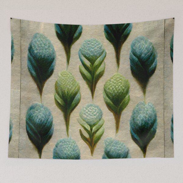 Item preview, Green and Blue tropical plants pattern painting designed and sold by plantasiadesign.