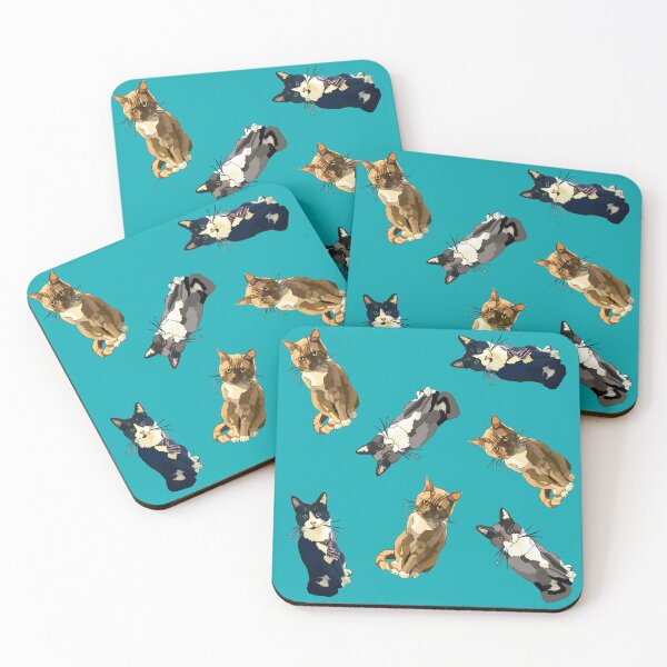 Item preview, Cats by BeeFoxTree on Turquoise background designed and sold by BeeFoxTree.
