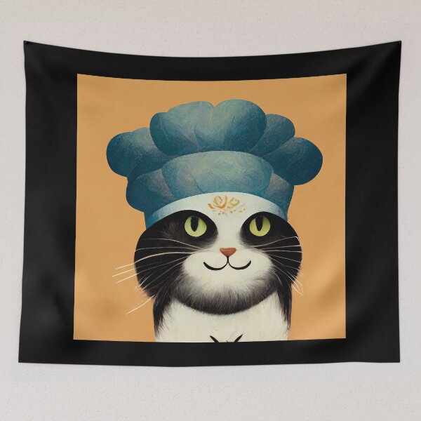 Item preview, Cute Black and White Funny Cat Making Biscuits With Love and a Chef Hat No Text designed and sold by MattsMultiverse.