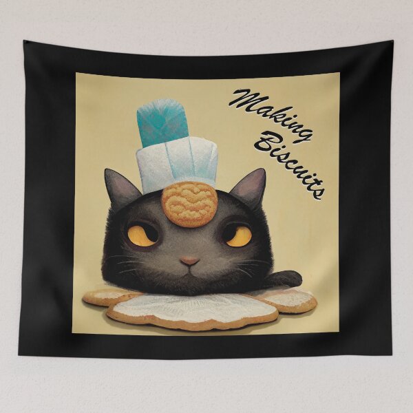 Item preview, Funny Black Cute Cat Making Biscuits With Love and a Cookie on Head designed and sold by MattsMultiverse.