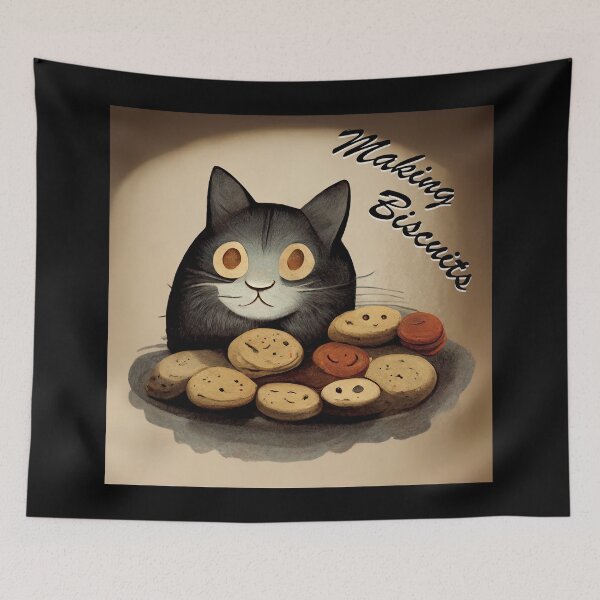 Item preview, Cute Black Funny Cat Making Biscuits With Love on a Cookie Plate designed and sold by MattsMultiverse.