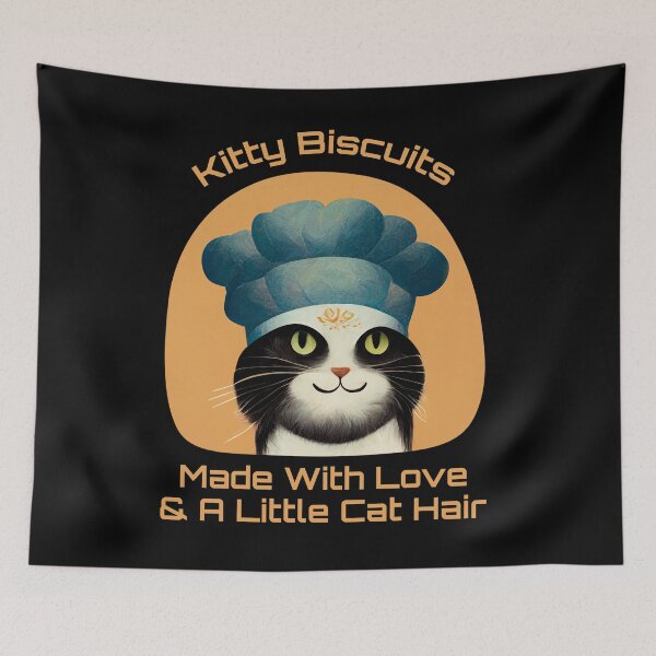 Item preview, Cute Black and White Funny Cat Making Biscuits With Love and Cat Hair and a Chef Hat designed and sold by MattsMultiverse.