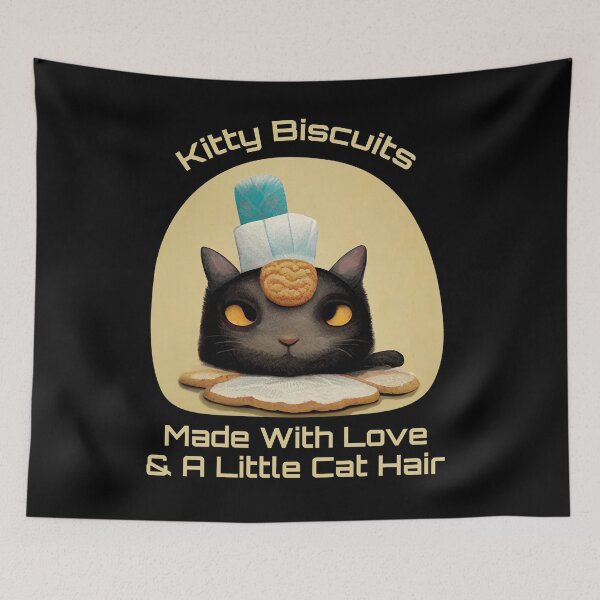 Item preview, Funny Black Cute Cat Making Biscuits With Love and Cat Hair and a Cookie on Head  designed and sold by MattsMultiverse.