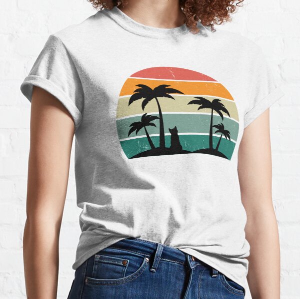 Retro sunset with cat and palm trees Classic T-Shirt