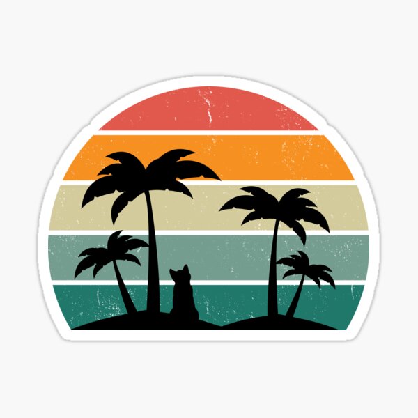 Retro sunset with cat and palm trees Sticker