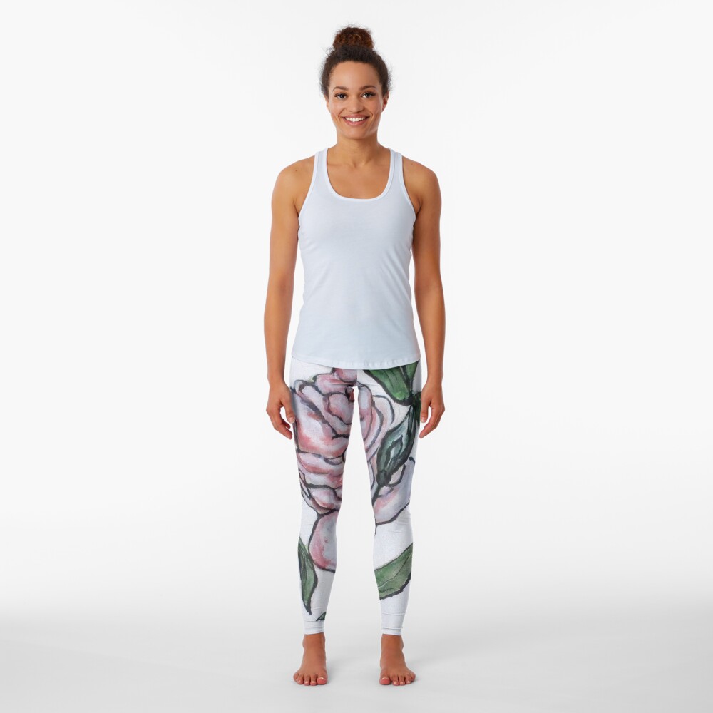 Pink And White Rose Leggings