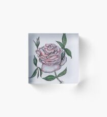 Pink And White Rose Acrylic Block