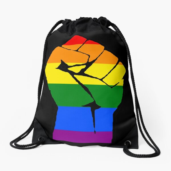 Gay Pride Rainbow Stripe Drawstring Bag - Medium sized drawstring