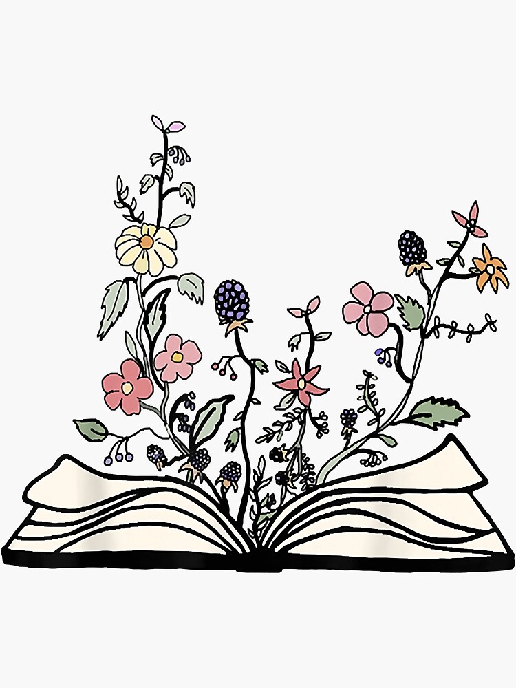 "Flowers Growing A Book Flowers Book For Teachers Students" Sticker