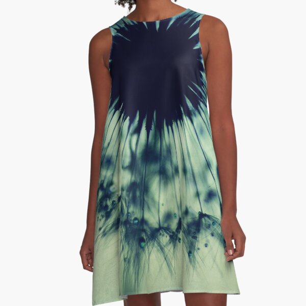 dandelion flower - turquoise blue floral photography by Ingrid Beddoes A-Line Dress