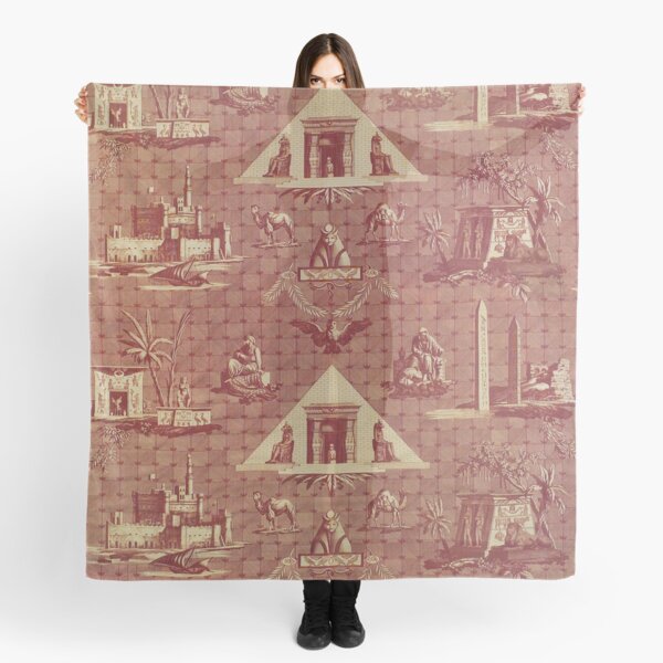 Toile de Jouy 18th Century French Print: The Monuments of Egypt Shows the Archaeology and Antiquity of Classical Egypt During the 1700s Scarf