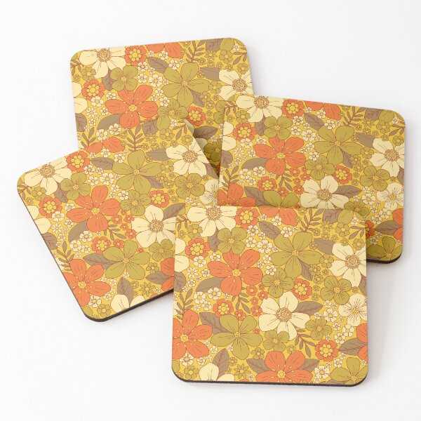 Item preview, Retro 60s/70s Orange & Olive Green Floral designed and sold by somecallmebeth.