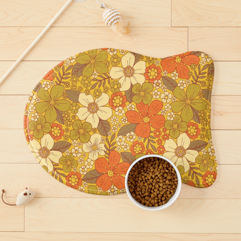 Retro 60s/70s Orange & Olive Green Floral Pet Mat