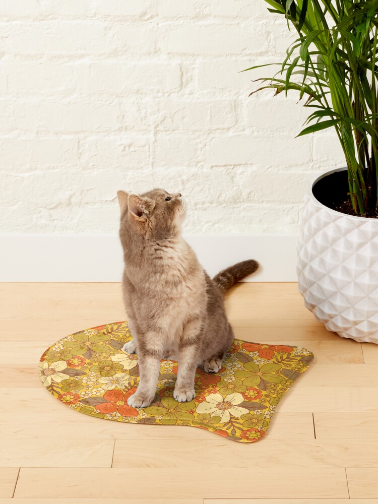 Alternate view of Retro 60s/70s Orange & Olive Green Floral Pet Mat