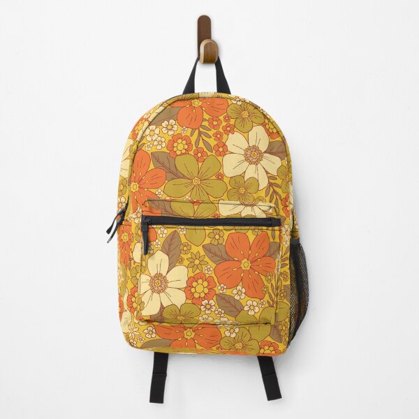 Item preview, Retro 60s/70s Orange & Olive Green Floral designed and sold by somecallmebeth.