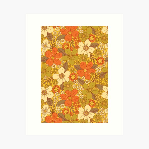 Aperçu de l'œuvre Floral rétro orange et vert olive des années 60/70 créée et vendue par somecallmebeth.