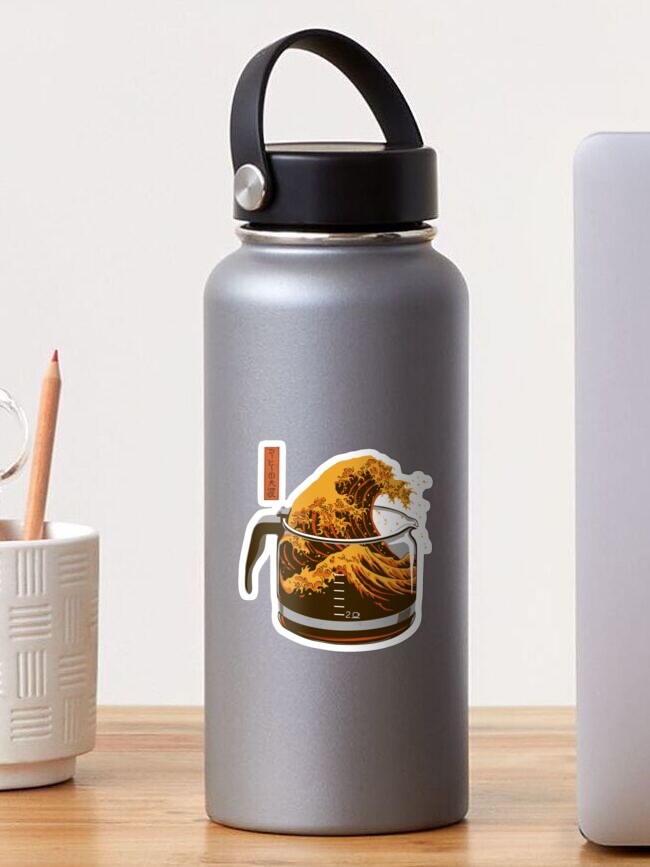 Thumbnail 1 of 3, Sticker, The Great Wave of Caffeine designed and sold by Gloopz.