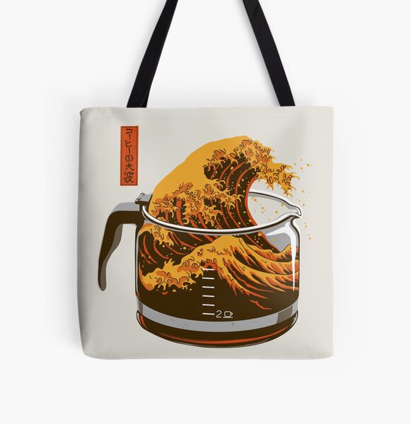 The Great Wave of Caffeine All Over Print Tote Bag