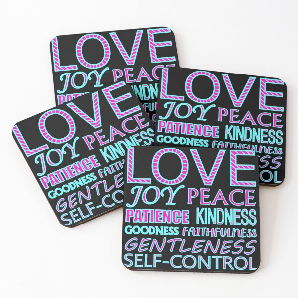 Item preview, Fruit of the Spirit Baby Blue and Hot Pink Text on Black Background designed and sold by aheartforgod.