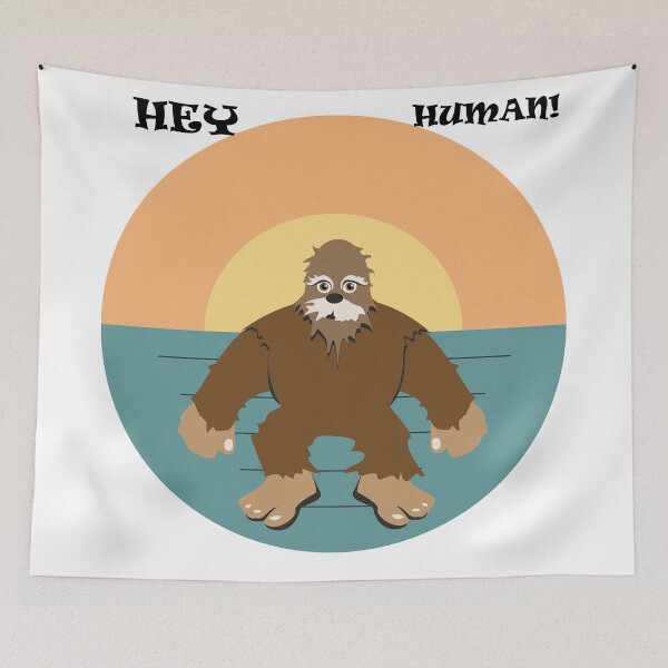 Item preview, Big foot hey human shirts for men, big foot hey human hats, big foot hey human stickers, big foot hey human o'clock, big foot hey human masks, big foot hey human phone cases  designed and sold by Poussyarts.