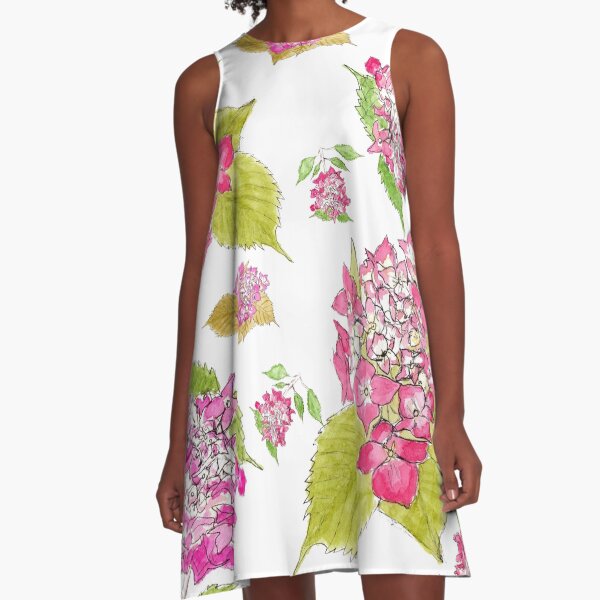 Summer pink hydrangeas A-Line Dress