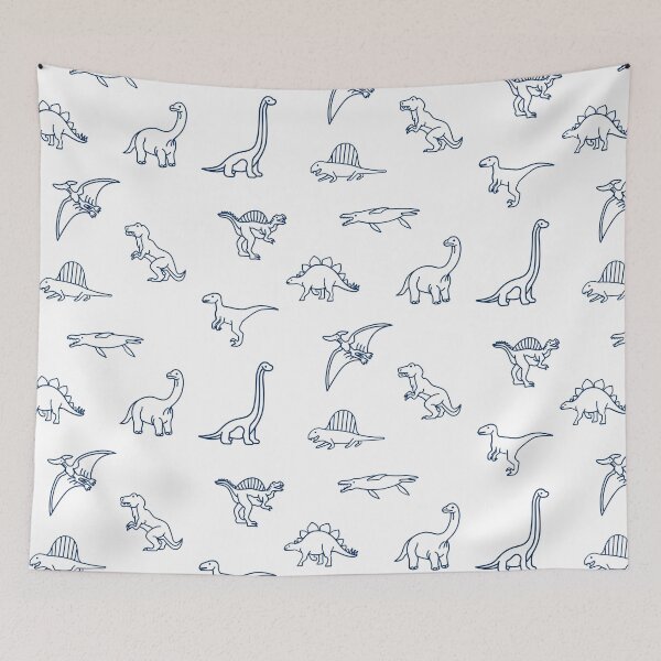 Item preview, Dinosaur line art pattern (Navy Blue) designed and sold by CherieTree.