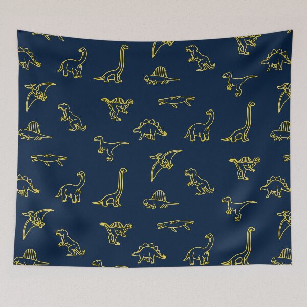 Item preview, Dinosaur line art pattern (Yellow and Blue) designed and sold by CherieTree.