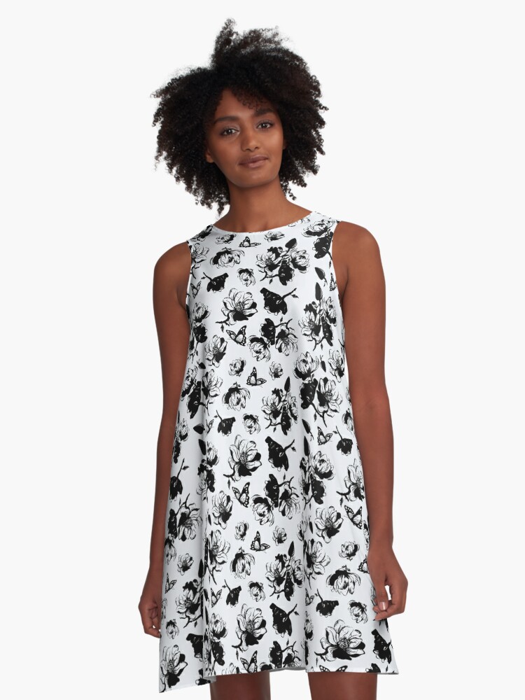 Schones Weisses Magnolien Muster A Linien Kleid Von Claudiaflores Redbubble