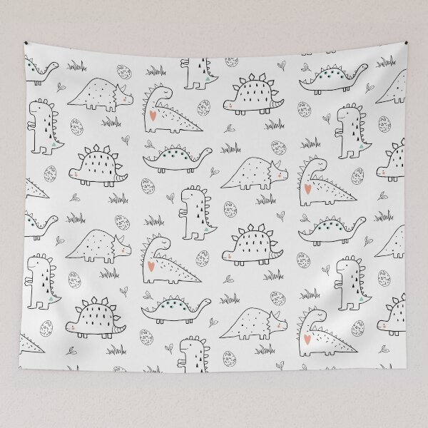 Item preview, Cute Dinosaur line art pattern (Black and White) designed and sold by CherieTree.